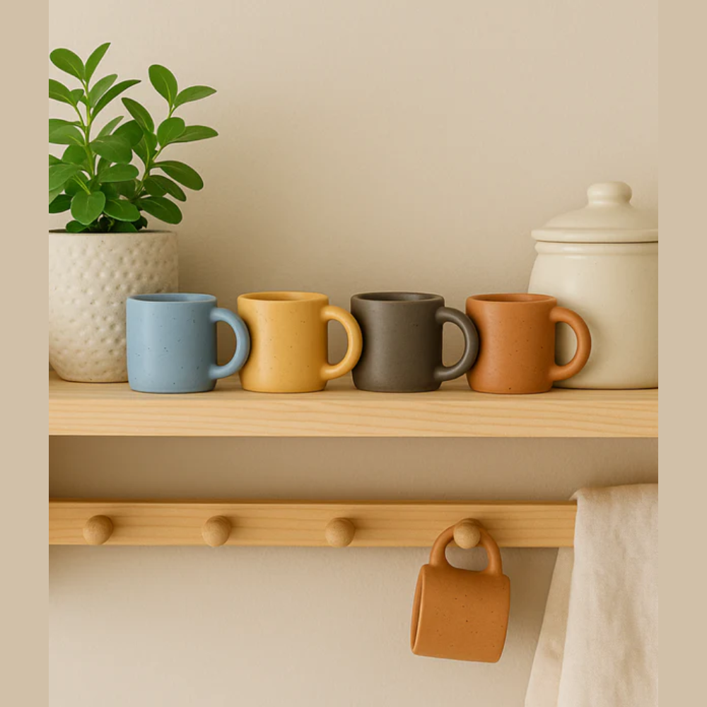 Glassozy Mini Speckled Yellow Ceramic Mug – Handcrafted Espresso Cup for Café & Home- 6 Pcs Set