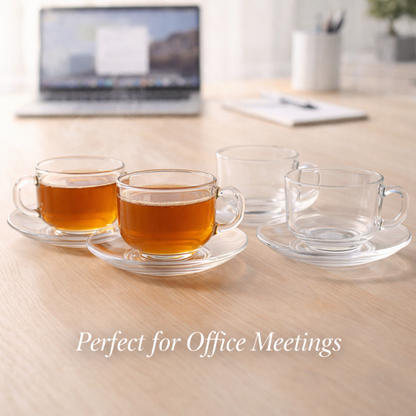 Premium 160 ML Glass Teacup & Saucer Set (12 Pieces) – Transparent Clear Glass Chai Cups with 5 Inch Saucer | Elegant Café Style Tea Set for Home, Office & Gifting