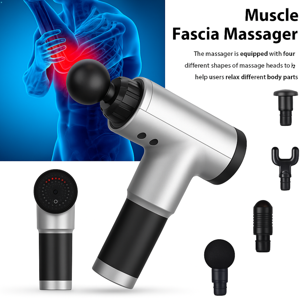 High-Performance Massage Gun – 6 Speed Deep Tissue Muscle Massager with 4 Heads | Silent Brushless Motor & 4-Hour Battery