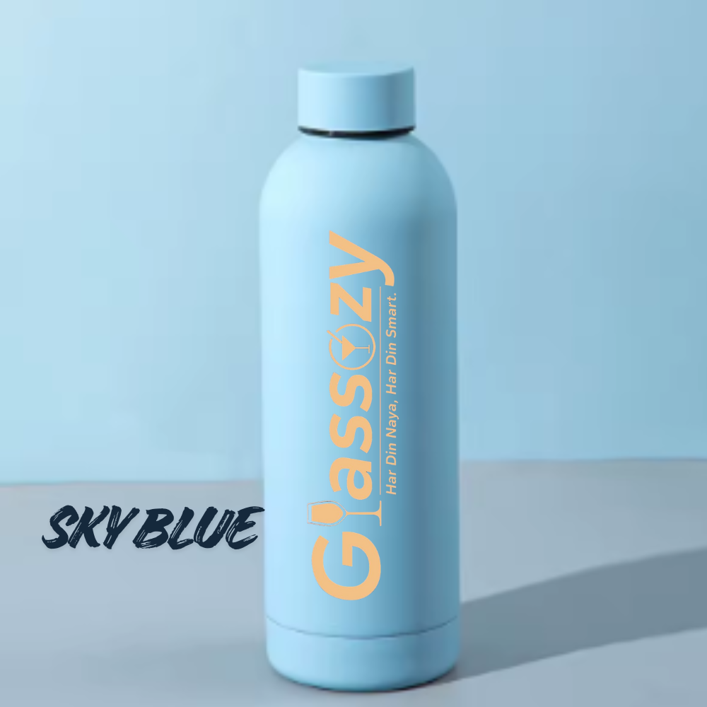 Glassozy™ Premium 500ML Vacuum Insulated Stainless Steel Bottle | Hot & Cold Thermos | Matte Finish Leak-Proof Water Bottle for Office, Gym & Travel