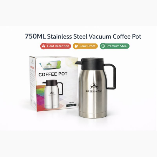 750ML Stainless Steel Vacuum Coffee Pot | Thermal Insulated Flask with Heat Retention | Leak Proof Tea & Coffee Server for Home, Office & Travel