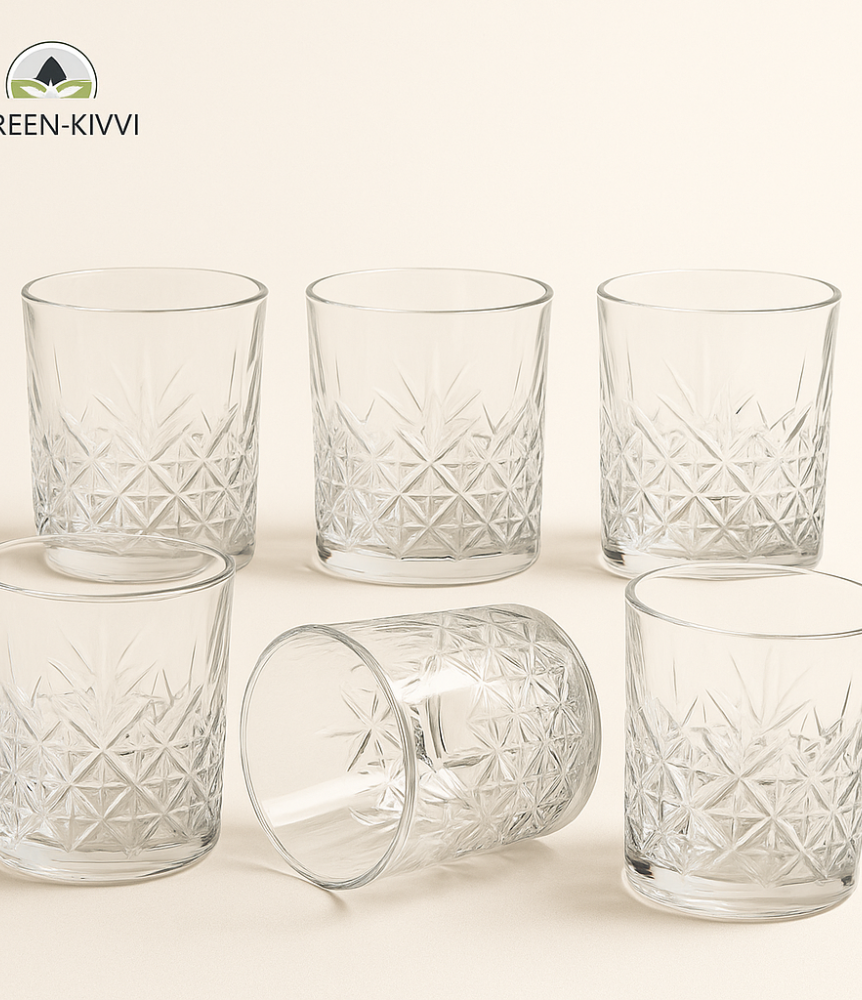 Green-Kivvi Premium Cut Crystal Glass Tumbler Set – 6 Pcs-230 ml