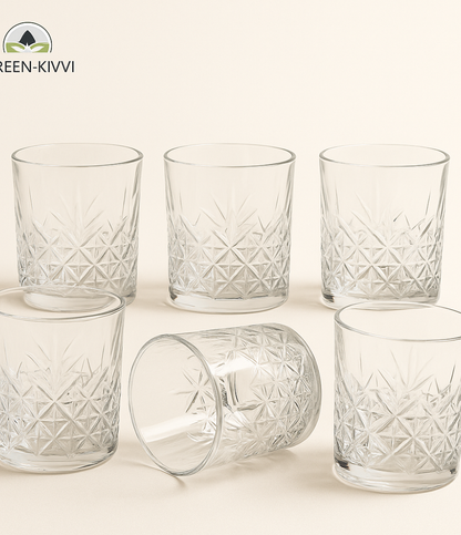 Green-Kivvi Premium Cut Crystal Glass Tumbler Set – 6 Pcs-230 ml
