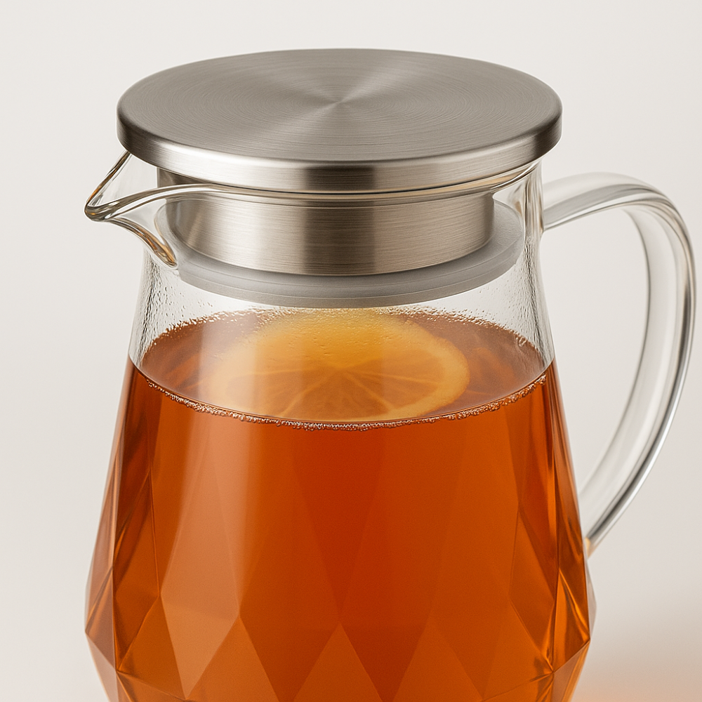 Diamond-Cut Glass Pitcher with Stainless-Steel Lid – 1450 ml (1.45 L) | Anti-Drip Spout | Hot & Cold