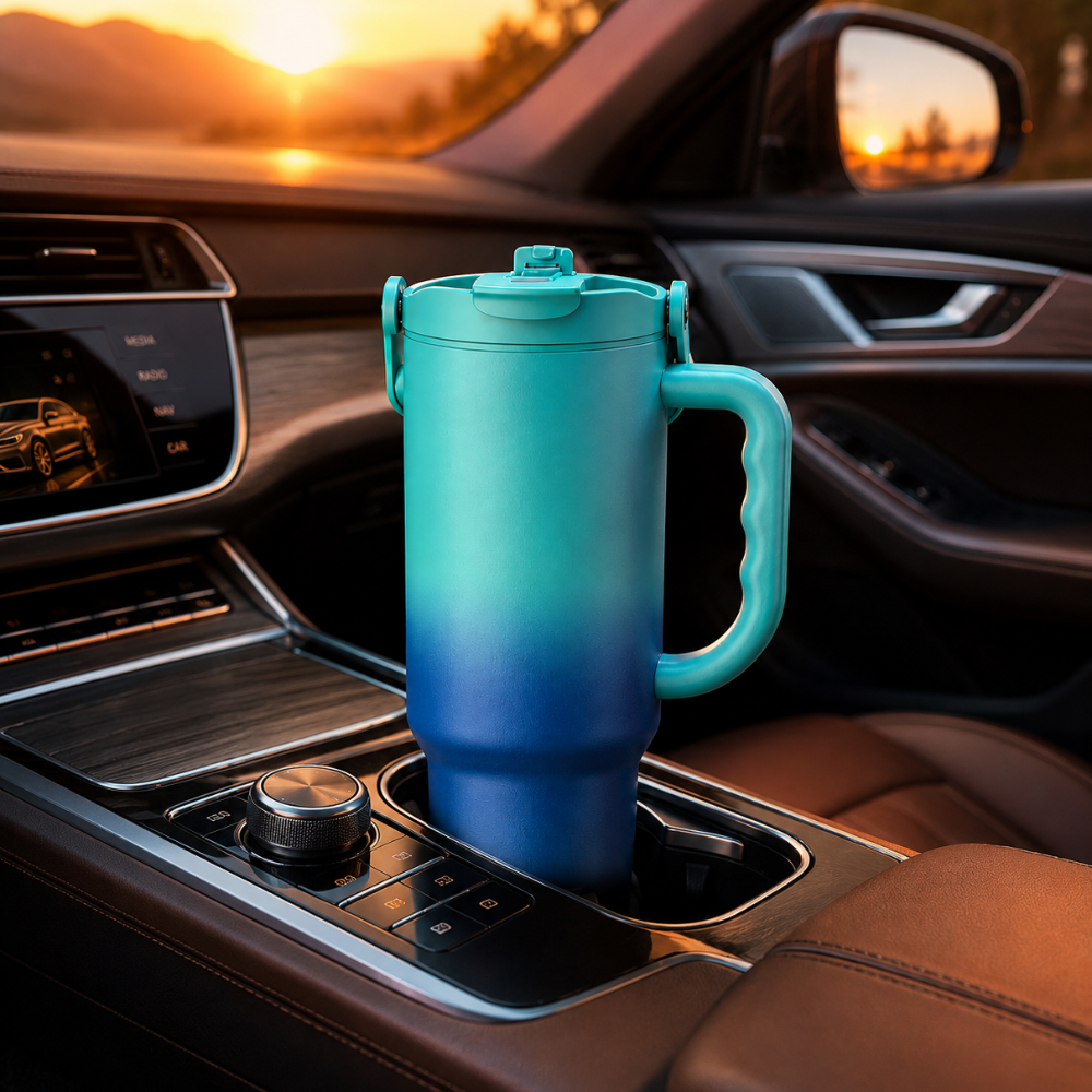 Aesthetic Travel Tumbler with Handle & Leakproof Lid