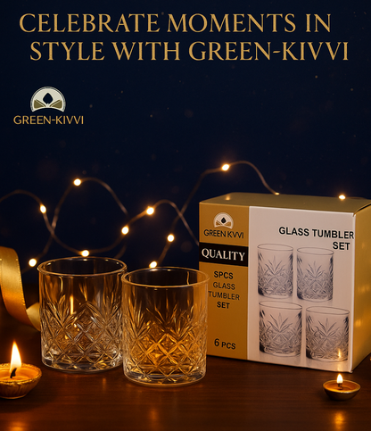 Green-Kivvi Premium Cut Crystal Glass Tumbler Set – 6 Pcs-230 ml