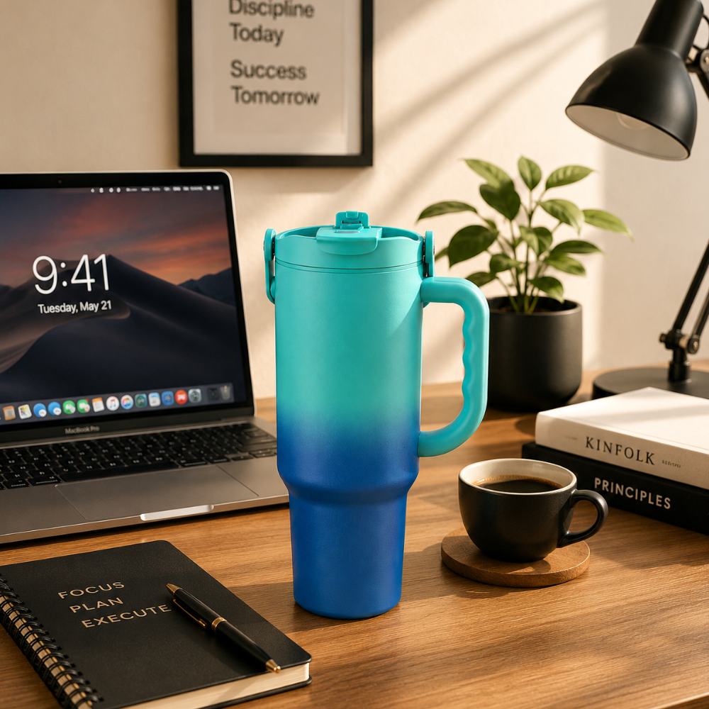 Aesthetic Travel Tumbler with Handle & Leakproof Lid