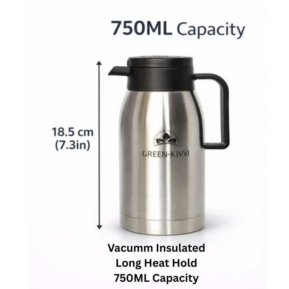 750ML Stainless Steel Vacuum Coffee Pot | Thermal Insulated Flask with Heat Retention | Leak Proof Tea & Coffee Server for Home, Office & Travel