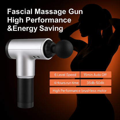High-Performance Massage Gun – 6 Speed Deep Tissue Muscle Massager with 4 Heads | Silent Brushless Motor & 4-Hour Battery