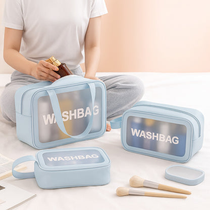 3-in-1 Transparent Travel Washbag Set | Light Blue Toiletry & Makeup Organizer for Women & Men