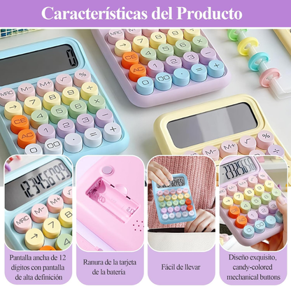 Cute Pastel Calculator with Large Display – 12-Digit Electronic Desktop Calculator with Soft Round Buttons for School, Office & Home