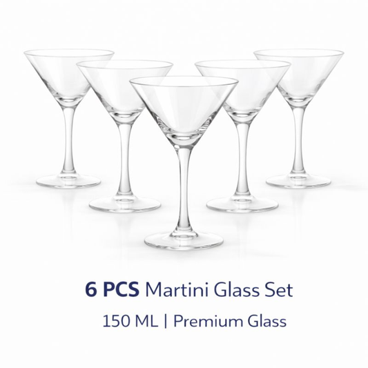 6 PCS Martini Glass Set – 150–170 ML Premium Clear Glass | Elegant Long Stem Cocktail & Mocktail Glasses | Crystal Clear, Stable Base | Party, Bar & Gifting Use