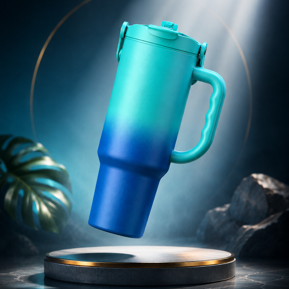 Aesthetic Travel Tumbler with Handle & Leakproof Lid