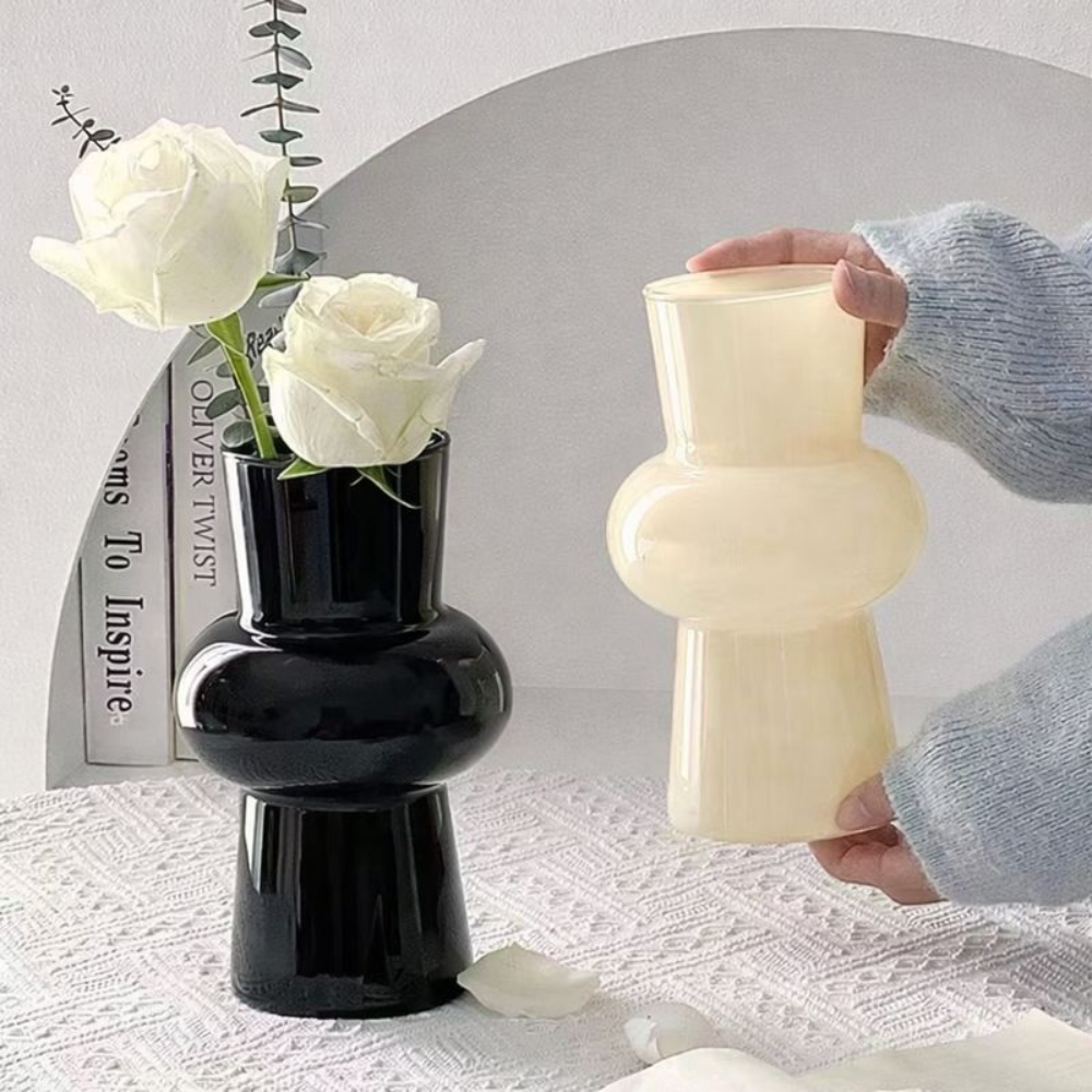 Modern 8-Inch Nordic Minimalist Glass Vase – Contemporary Geometric Flower Vase for Home Décor, Office, and Living Room Centerpiece
