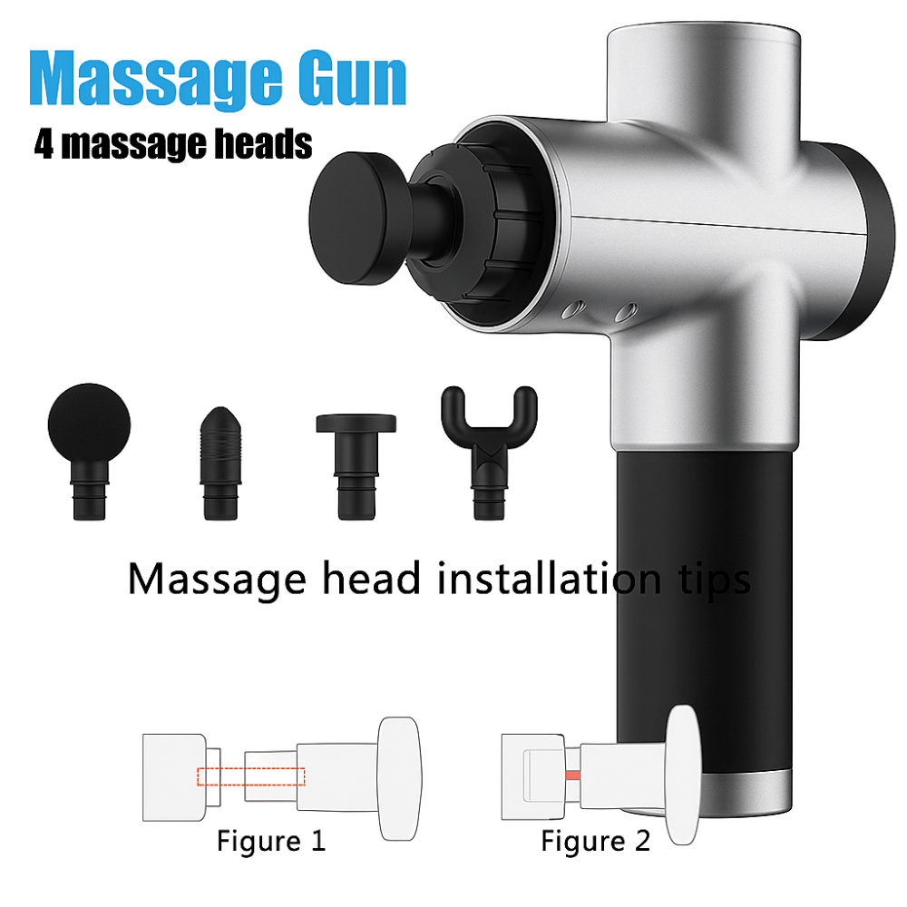 High-Performance Massage Gun – 6 Speed Deep Tissue Muscle Massager with 4 Heads | Silent Brushless Motor & 4-Hour Battery