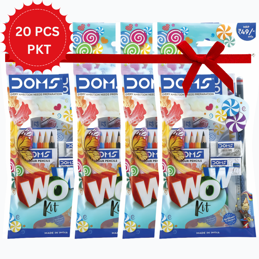 DOMS WOW Kit – 20 PCS Value Pack | Colour Pencils, Crayons, Erasers, Ruler & Kids Art Stationery Set
