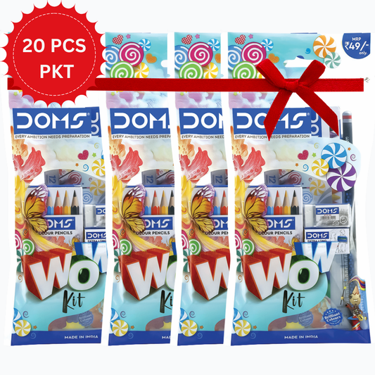 DOMS WOW Kit – 20 PCS Value Pack | Colour Pencils, Crayons, Erasers, Ruler & Kids Art Stationery Set