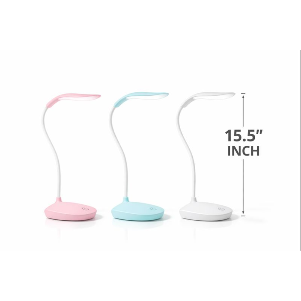Modern LED Desk Lamp with Flexible Gooseneck – Eye-Caring Dimmable Bedside Reading Light – Portable Battery Powered Table Lamp for Study, Office, and Home Decor – Available in Pastel Pink, Sky Mint, & Minimal White