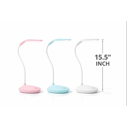 Modern LED Desk Lamp with Flexible Gooseneck – Eye-Caring Dimmable Bedside Reading Light – Portable Battery Powered Table Lamp for Study, Office, and Home Decor – Available in Pastel Pink, Sky Mint, & Minimal White