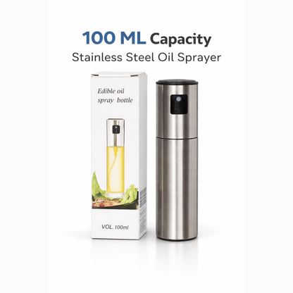 Glassozy 100ml Oil Sprayer for Cooking - Premium Stainless Steel & Glass Vinegar Dispenser - Food-Grade Oil Mister for Air Fryer, Grilling, Salads, and Baking - Reusable & Leak-Proof (Silver)