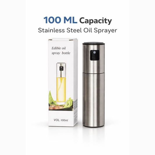 Glassozy 100ml Oil Sprayer for Cooking - Premium Stainless Steel & Glass Vinegar Dispenser - Food-Grade Oil Mister for Air Fryer, Grilling, Salads, and Baking - Reusable & Leak-Proof (Silver)