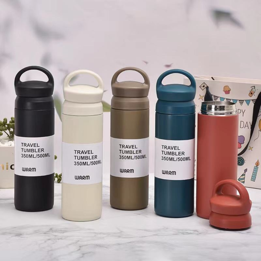 GLASSOZY | Mini 350ml/500ml Travel Tumbler with Handle | Vacuum Insulated Coffee Flask for Hot & Warm Drinks