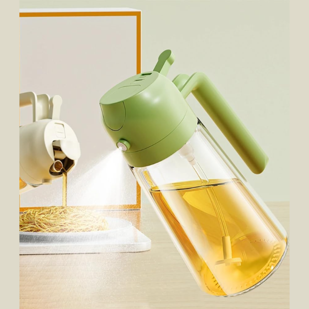 Glassozy Premium Olive Green Oil Sprayer Bottle – Fine Mist Dispenser for Cooking, Roasting, BBQ, Air Fryer & Salad Dressing | Refillable & Leak-Proof Glass Oil Mister (Healthy Low-Oil Cooking)