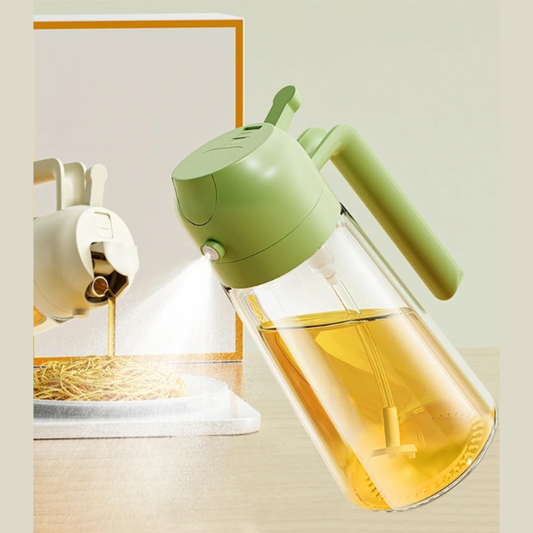 Glassozy Premium Olive Green Oil Sprayer Bottle – Fine Mist Dispenser for Cooking, Roasting, BBQ, Air Fryer & Salad Dressing | Refillable & Leak-Proof Glass Oil Mister (Healthy Low-Oil Cooking)