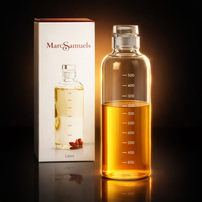 Marc Samuels 520ml Premium Glass Oil Dispenser – Leak-Proof Borosilicate Glass Bottle with Measurement Markings & Airtight Cap – Elegant Kitchen Cruet for Olive Oil, Vinegar, & Syrups