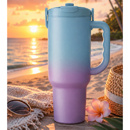 Premium Insulated Travel Mug with Handle – Leakproof Gradient Tumbler
