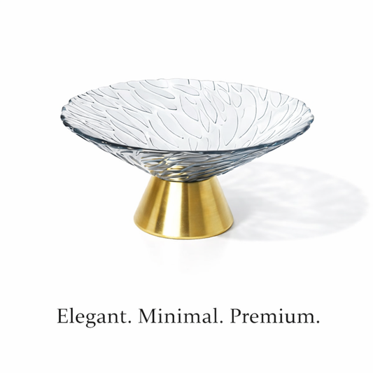 6 Inch Premium Glass Serving Bowl Set of 1 with Golden Metal Base – Decorative Dry Fruit, Fruit & Dessert Bowls for Dining, Festive Serving & Wedding Return Gift