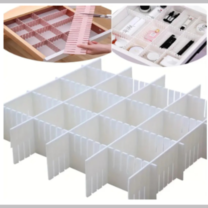 Adjustable Drawer Divider Organizer – Expandable Grid Separator for Kitchen, Office, Makeup & Wardrobe Storage (Plastic, DIY Customizable)
