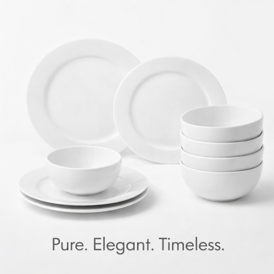 9-Piece Premium White Dinner Set – Ceramic Round Plates & Bowls Combo | Modern Kitchen Dining Set for Home, Wedding & Housewarming Gift