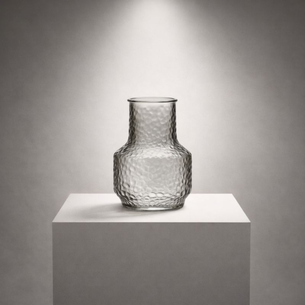 8 Inch Textured Glass Flower Vase for Home Decor | Premium Decorative Vase for Living Room, Dining Table & Gifting | Clear & Green Finish