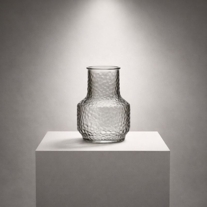 8 Inch Textured Glass Flower Vase for Home Decor | Premium Decorative Vase for Living Room, Dining Table & Gifting | Clear & Green Finish