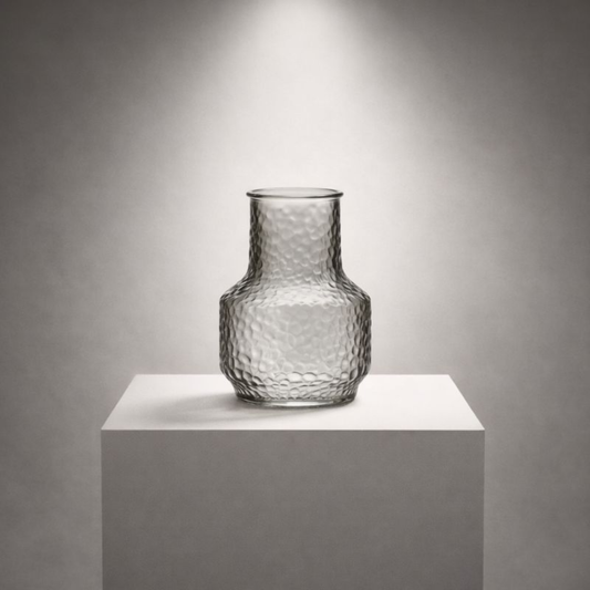 8 Inch Textured Glass Flower Vase for Home Decor | Premium Decorative Vase for Living Room, Dining Table & Gifting | Clear & Green Finish