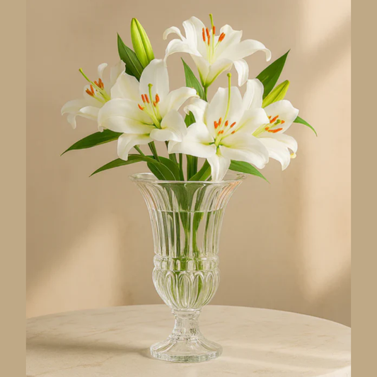 Delisoga Premium Cut Glass Flower Vase – Tall Crystal Fluted Urn for Home Décor (1 Pc)