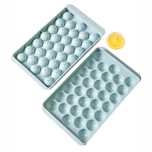 Premium Ice Ball Maker Tray – Stackable Freezer Ice Cube Mould (32-Grid) for Cocktails, Juice, Cold Coffee & Summer Drinks | BPA-Free Silicone Ice Tray with Lid