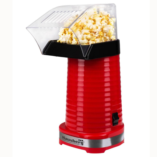 Hausberg Hot Air Popcorn Maker – Oil-Free Electric Popcorn Machine for Instant Healthy Popcorn | Fast Heating, Transparent Lid, Easy Cleaning (Red)