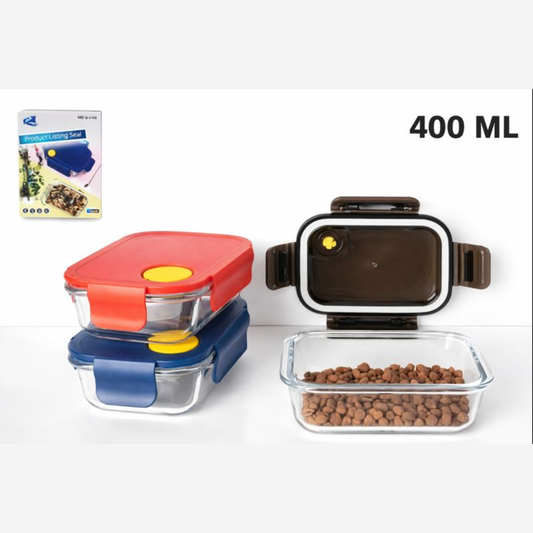 400ml Premium Borosilicate Glass Food Container – Airtight Leak-Proof Lid with Steam Vent – Microwave, Oven, and Dishwasher Safe Lunch Box