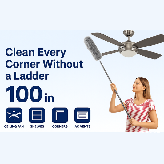 Glassozy 100-Inch Extendable Microfiber Duster for High Ceilings | Bendable & Washable Duster Head | Long Telescopic Handle for Ceiling Fans, Shelves, Cobwebs, AC Vents & Home Cleaning