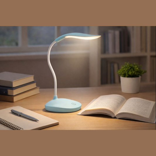 Modern LED Desk Lamp with Flexible Gooseneck – Eye-Caring Dimmable Bedside Reading Light – Portable Battery Powered Table Lamp for Study, Office, and Home Decor – Available in Pastel Pink, Sky Mint, & Minimal White