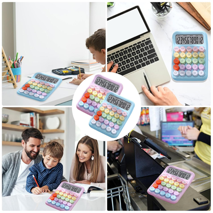Cute Pastel Calculator with Large Display – 12-Digit Electronic Desktop Calculator with Soft Round Buttons for School, Office & Home