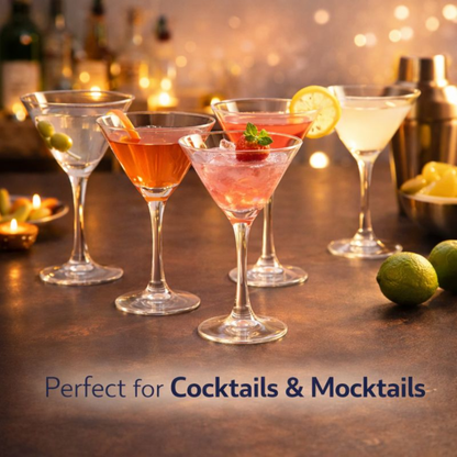 6 PCS Martini Glass Set – 150–170 ML Premium Clear Glass | Elegant Long Stem Cocktail & Mocktail Glasses | Crystal Clear, Stable Base | Party, Bar & Gifting Use