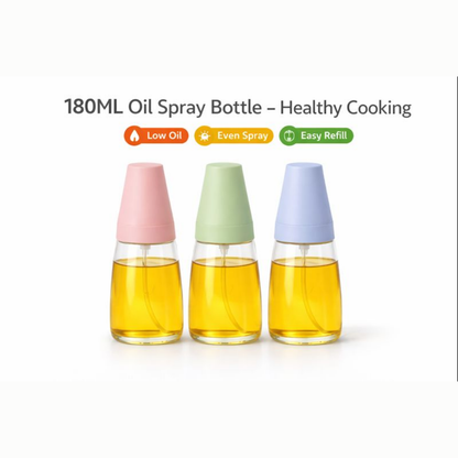 180ML Oil Spray Bottle for Cooking | Refillable Glass Oil Sprayer with Fine Mist Nozzle | Healthy Low-Oil Dispenser for Air Fryer, Pan, Salad & BBQ