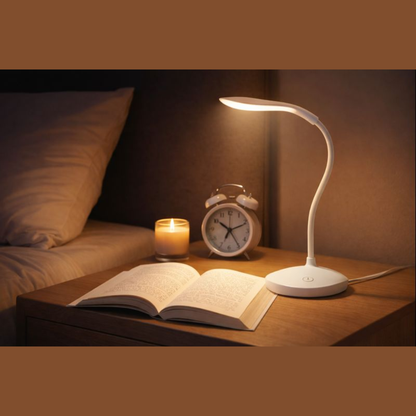 Modern LED Desk Lamp with Flexible Gooseneck – Eye-Caring Dimmable Bedside Reading Light – Portable Battery Powered Table Lamp for Study, Office, and Home Decor – Available in Pastel Pink, Sky Mint, & Minimal White
