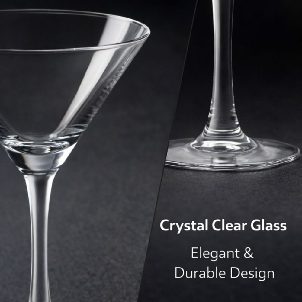 6 PCS Martini Glass Set – 150–170 ML Premium Clear Glass | Elegant Long Stem Cocktail & Mocktail Glasses | Crystal Clear, Stable Base | Party, Bar & Gifting Use