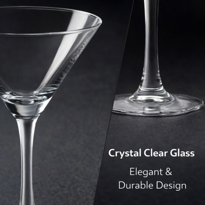 6 PCS Martini Glass Set – 150–170 ML Premium Clear Glass | Elegant Long Stem Cocktail & Mocktail Glasses | Crystal Clear, Stable Base | Party, Bar & Gifting Use