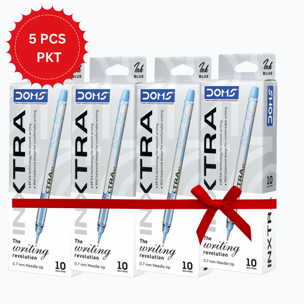 DOMS INXTRA Ball Pen – 5 PCS Pack | 0.7mm Needle Tip Blue , Red And Black Ink | Smooth Writing Pens (10 Pens Per Box)