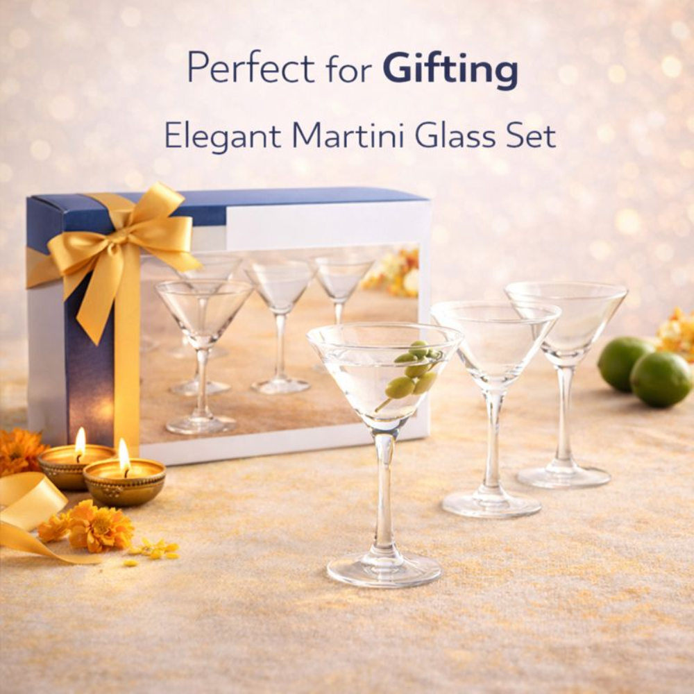 6 PCS Martini Glass Set – 150–170 ML Premium Clear Glass | Elegant Long Stem Cocktail & Mocktail Glasses | Crystal Clear, Stable Base | Party, Bar & Gifting Use
